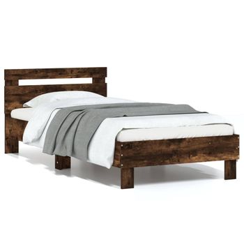 Vidaxl Cama Con Cabecero Madera De Ingeniería Roble Ahumado 90x190 Cm Marrón