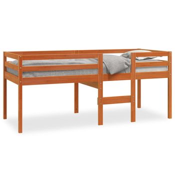 Cama Alta Madera Maciza De Pino Marrón Cera 90x200 Cm