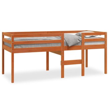 Cama Alta Madera Maciza De Pino Marrón Cera 90x190 Cm