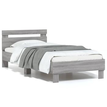 Cama Con Cabecero Madera De Ingeniería Gris Sonoma 75x190 Cm