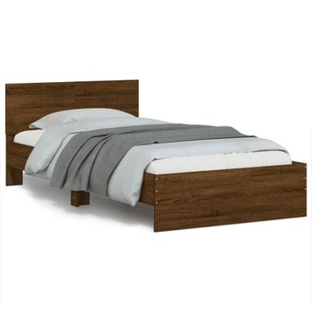 Vidaxl Cama Con Cabecero Madera De Ingeniería Marrón Roble 100x200 Cm