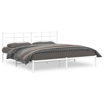 Estructura De Cama Con Cabecero Metal Blanca 200x200 Cm