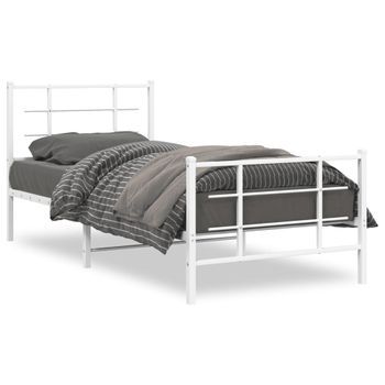 Estructura Cama Metal Con Cabecero Y Pie Cama Blanca 90x190 Cm