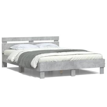 Vidaxl Estructura De Cama Cabecero Y Luces Led Gris Hormigón 140x190cm