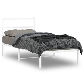 Vidaxl Estructura De Cama De Metal Con Cabecero Blanco 90x200 Cm