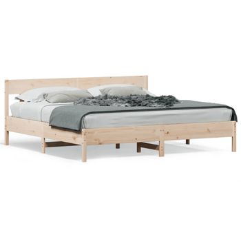 Estructura De Cama Con Cabecero Madera Maciza Pino 180x200 Cm Marrón