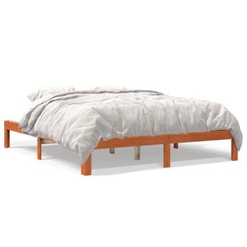 Estructura De Cama Madera Maciza Pino Marrón Cera 180x200 Cm