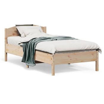 Estructura De Cama Con Cabecero Madera Maciza Pino 75x190 Cm Marrón