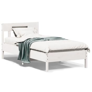 Estructura De Cama Con Cabecero Madera Pino Blanco 75x190 Cm