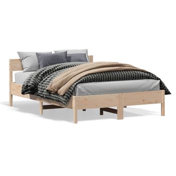 Estructura De Cama Con Cabecero Madera Maciza Pino 120x200 Cm Marrón