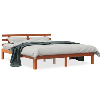 Estructura Cama Con Cabecero Madera Pino Marrón Cera 150x200 Cm