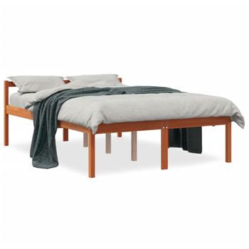 Cama Para Mayores Madera Maciza De Pino Marrón Cera 120x190 Cm