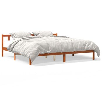 Estructura De Cama Madera Maciza Pino Marrón Cera 180x200 Cm