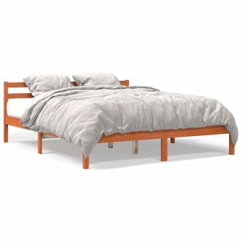 Estructura De Cama Madera Maciza Pino Marrón Cera 180x200 Cm