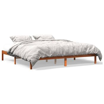 Estructura De Cama Madera Maciza Pino Marrón Cera 120x200 Cm