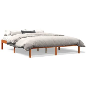 Estructura De Cama Madera Maciza Pino Marrón Cera 150x200 Cm