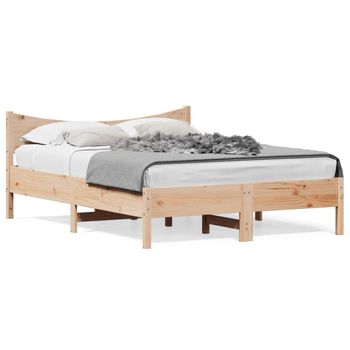 Vidaxl Estructura De Cama Madera Maciza De Pino 135x190 Cm Marrón