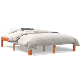 Estructura De Cama Madera Maciza Pino Marrón Cera 140x190 Cm