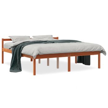 Cama Para Mayores Madera Maciza De Pino Marrón Cera 150x200 Cm