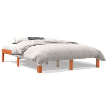 Estructura De Cama Madera Maciza Pino Marrón Cera 120x190 Cm