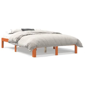 Estructura De Cama Madera Maciza Pino Marrón Cera 140x200 Cm