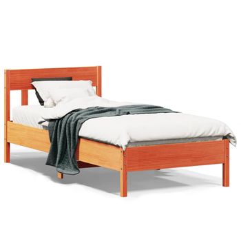 Estructura Cama Con Cabecero Madera Pino Marrón Cera 90x190 Cm