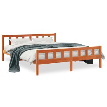 Estructura Cama Con Cabecero Madera Pino Marrón Cera 160x200 Cm