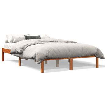 Estructura De Cama Madera Maciza Pino Marrón Cera 135x190 Cm