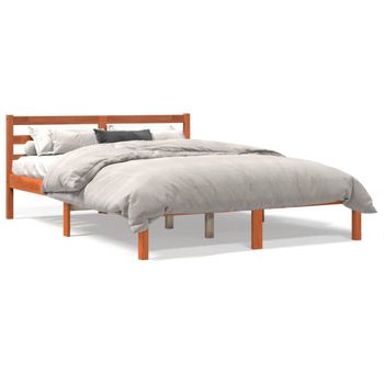 Estructura De Cama Madera Maciza Pino Marrón Cera 120x190 Cm