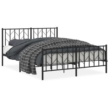 Vidaxl Estructura De Cama Cabecero Y Pie De Cama Metal Negro 150x200cm