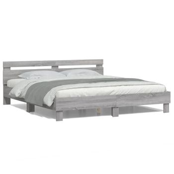 Vidaxl Estructura De Cama Cabecero Y Luces Led Gris Sonoma 160x200 Cm