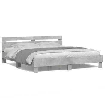 Vidaxl Estructura De Cama Cabecero Y Luces Led Gris Hormigón 180x200cm