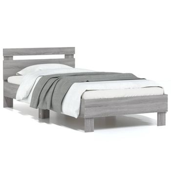 Estructura De Cama Cabecero Luces Led Gris Sonoma 75x190 Cm