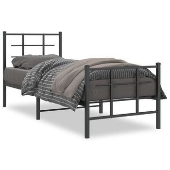 Estructura De Cama Con Cabecero Y Estribo Metal Negro 75x190 Cm