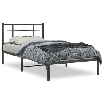 Estructura De Cama Con Cabecero Metal Negro 107x203 Cm