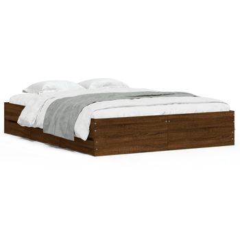 Cama Con Cajones Madera De Ingeniería Marrón Roble 140x190 Cm