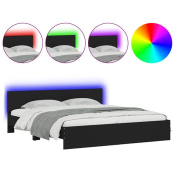 Estructura De Cama Con Cabecero Y Luces Led Negra 200x200 Cm