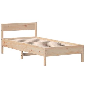 Estructura De Cama Con Cabecero Madera Maciza De Pino 90x200 Cm Marrón