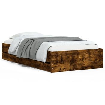 Vidaxl Cama Con Cajones Madera De Ingeniería Roble Ahumado 90x200 Cm Marrón