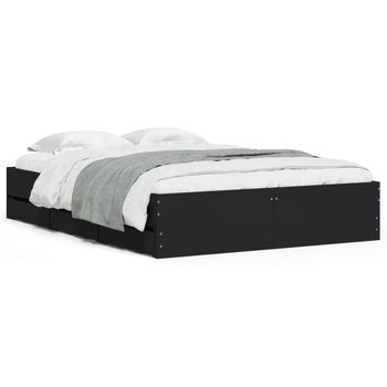 Vidaxl Cama Con Cajones Madera De Ingeniería Negro 135x190 Cm