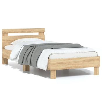 Vidaxl Cama Con Cabecero Madera De Ingeniería Roble Sonoma 90x190 Cm Marrón