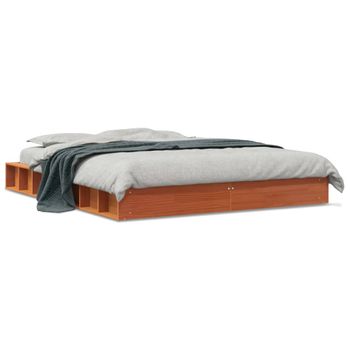 Estructura De Cama Madera Maciza Pino Marrón Cera 150x200 Cm