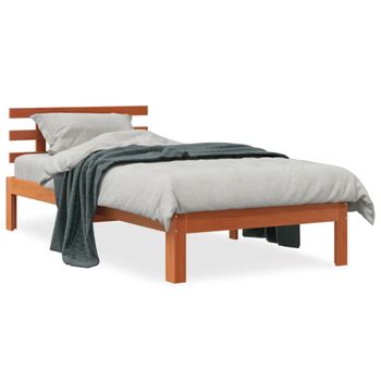 Estructura Cama Con Cabecero Madera Pino Marrón Cera 90x190 Cm