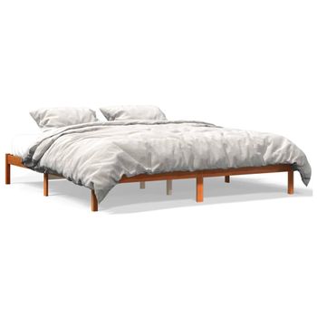 Estructura De Cama Madera Maciza Pino Marrón Cera 180x200 Cm