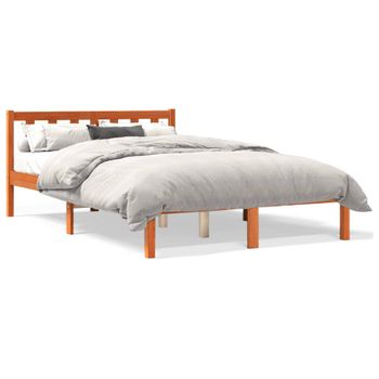 Estructura De Cama Madera Maciza Pino Marrón Cera 140x190 Cm