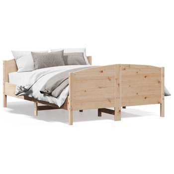 Estructura De Cama Con Cabecero Madera Maciza Pino 120x190 Cm Marrón