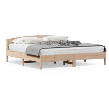 Estructura De Cama Con Cabecero Madera Maciza Pino 180x200 Cm Marrón