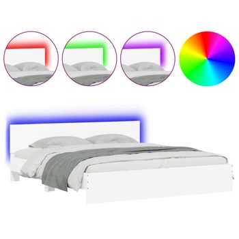 Estructura De Cama Con Cabecero Y Luces Led Blanca 200x200 Cm