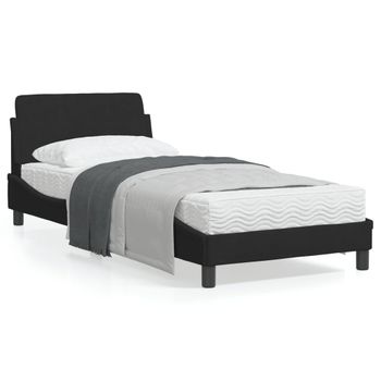 Estructura De Cama Con Cabecero De Terciopelo Negro 90x190 Cm