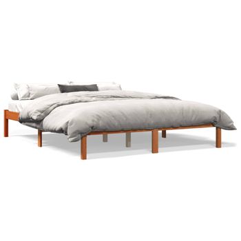 Estructura De Cama Madera Maciza Pino Marrón Cera 160x200 Cm